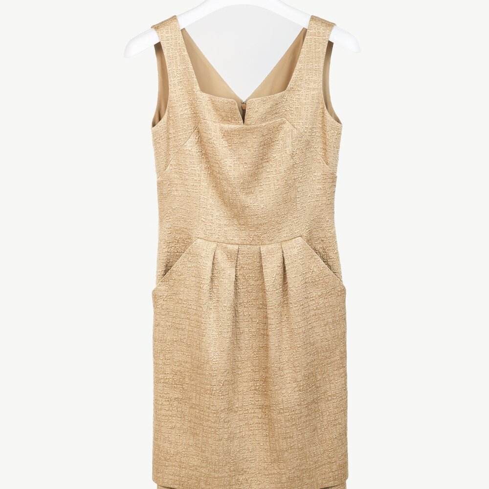 Oscar de la Renta SS/11 Champagne-Gold Jacquard Sleeveless Pleated Dress